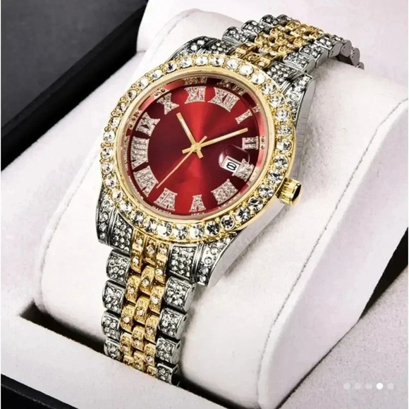 Vintage Quartz Watch Rhinestones Large Dial Steel Band Watch Fancy Women NWT - Picture 3 of 5